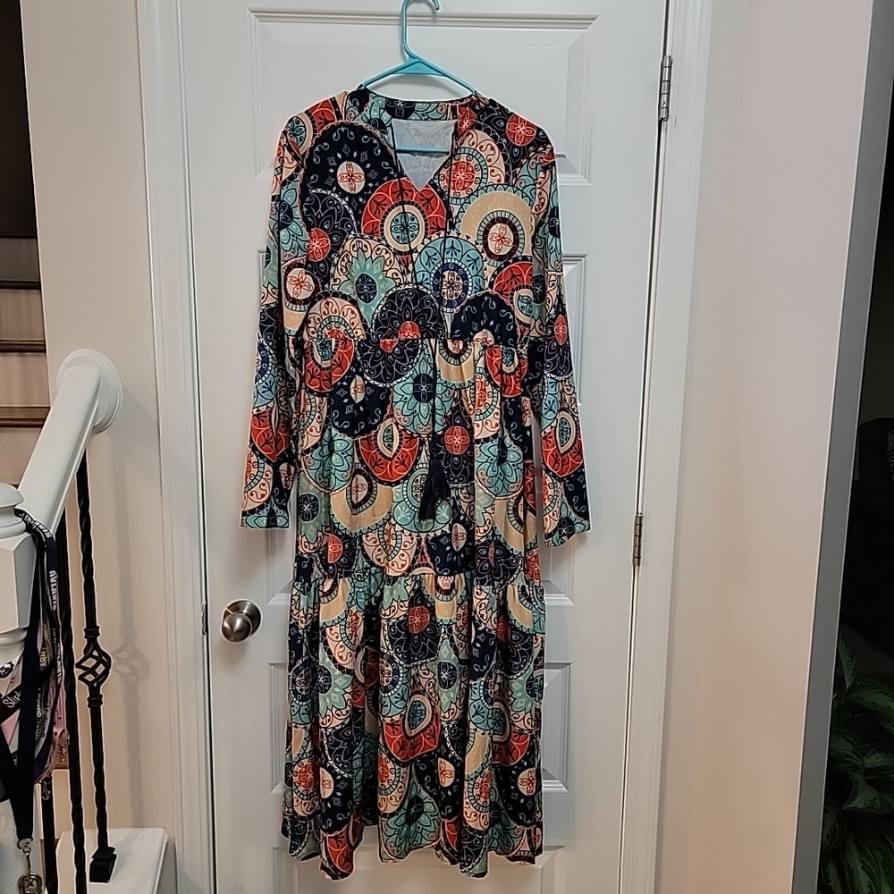 Vibrant Long Sleeve Patterned Dress